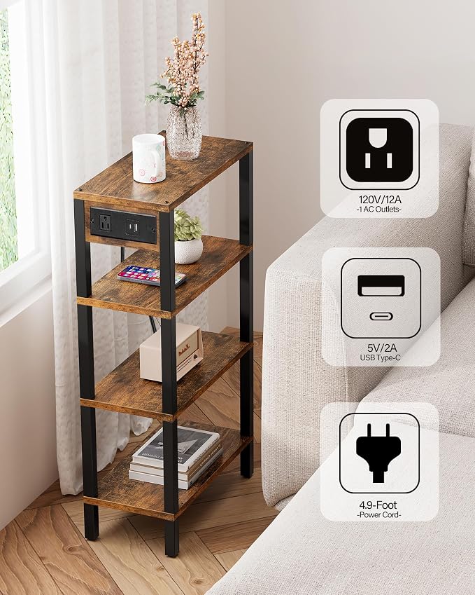 TUTOTAK Narrow Side Table with Charging Station, Small End Table with USB Ports - Image 4