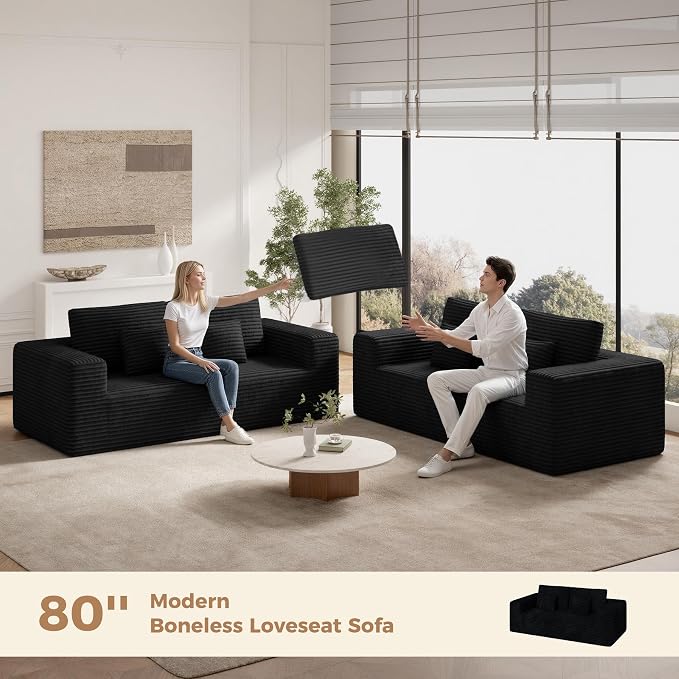 Luxanimarion 80'' Modern Cloud Loveseat Sofa, No Assembly Required Deep Seat - Image 3