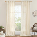 Beige Linen Curtains for Living Room 84 inch Length, 34 x 84 Inch | Light by LAMIT