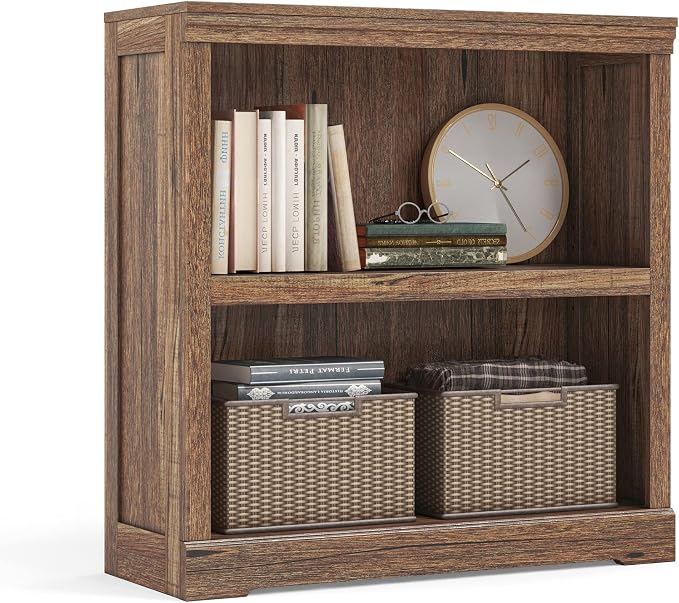 LINSY HOME 2-Tier Bookcase and Bookshelf, Small Wood Display Storage Shelves by LINSYHOME