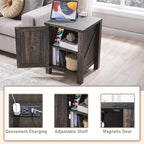 OKD Nightstand with Charging Station, 18 Inch Farmhouse End Table with Barn - Image 3