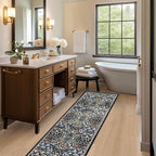 PLHXFR 2.6x8 Washable Runner Rug：Floral Indoor Kitchen Carpet Dark Black | - Image 5
