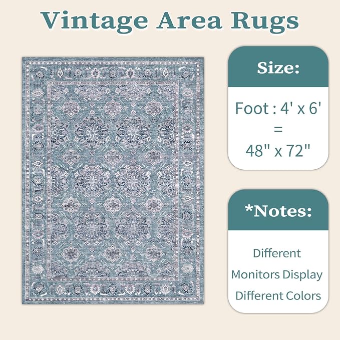 SERISSA 4x6 Washable Non Slip Floral Boho Area Rug - Image 6