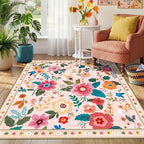 RELEANY Floral Washable Square 5ft Area Rug Pink | Flower Carpet Print Boho - Image 7