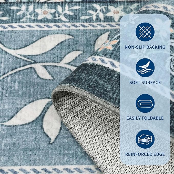 GarveeHome Provence Misty Blue 2x6 Washable Kitchen Runner Rugs Non Slip - Image 7