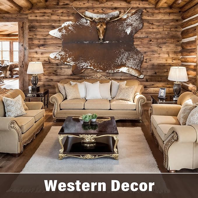 Faux Cowhide Rug, Animal Cow Hide Rug, 7 x 6.2 Ft Spotted Brown | Premium - Image 5