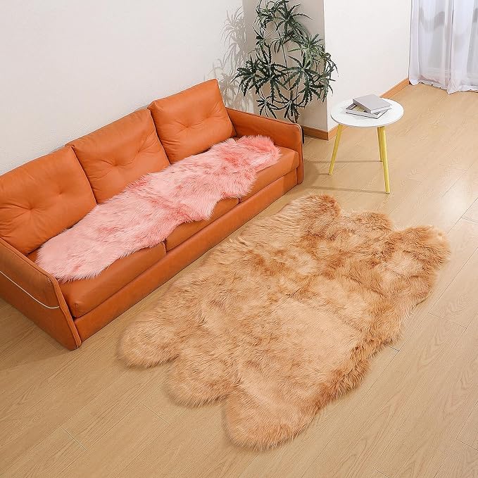 linmopm Faux Fur Sheepskin Rug, 4x6 ft | Shag Fluffy Fuzzy, High-Density Cushion - Image 3