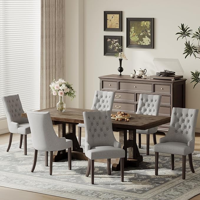 COLAMY Fabric Side Dining Chairs Set of 6, Wingback Upholstered Dining Room by COLAMYHOME