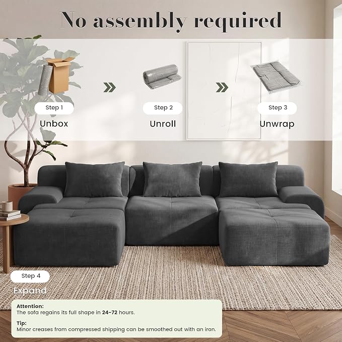 GRUSIGN 118'' Modular Sectional Oversized Boneless Couch, Tufted Cloud - Image 4