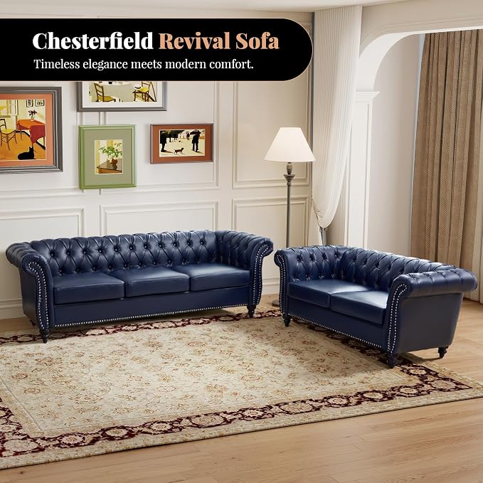 LEVNARY Chesterfield Sofa, 3 Seater Tufted Couch - Image 5