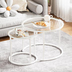 aboxoo White Nesting Glass Table Set of 2, Small Glass Round Nesting Tables by aboxoo