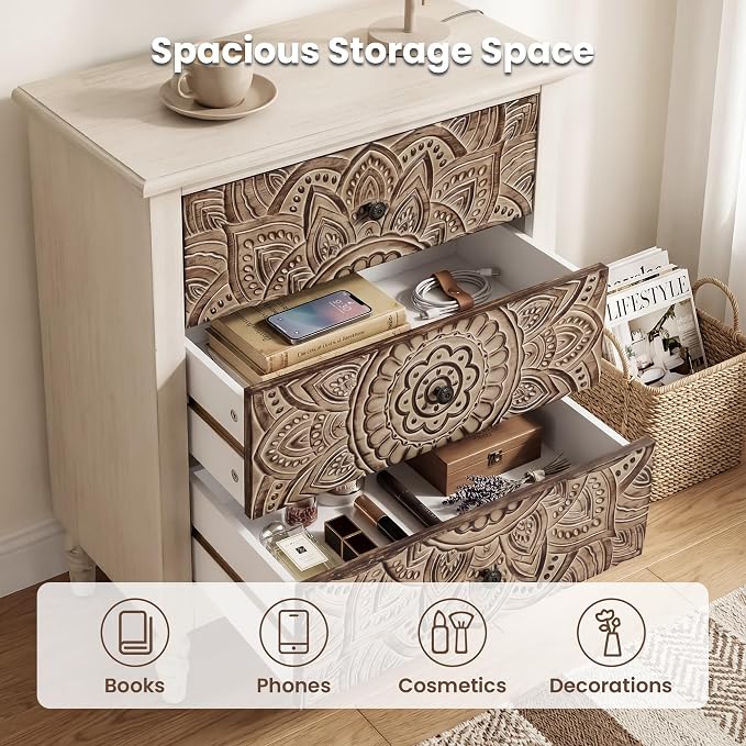 HOMPUS White 3 Drawer Dresser Set 2, Bedside Table Set of 2 - Image 6