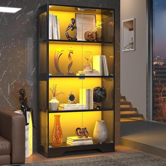 knoworld Display Cabinet with Glass Doors, 4-Tier Glass Display Case with 15mm - Image 7