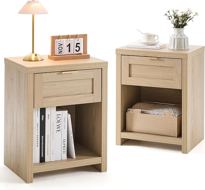 OAKHAM HOME Nightstand Set of 2 Farmhouse Bedside Tables by OAKHAMHOME