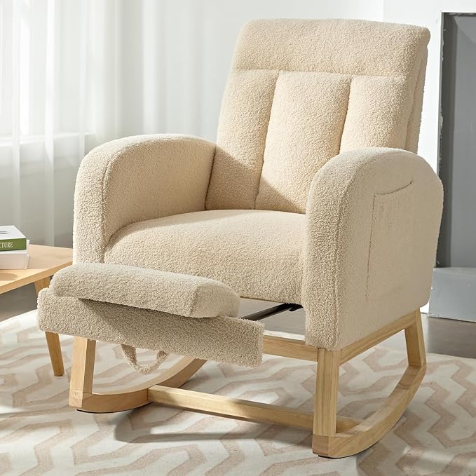 NIOIIKIT Modern Nursery Rocking Chair, Teddy Upholstered Rocking Chair by NIOIIKITFURNITURE
