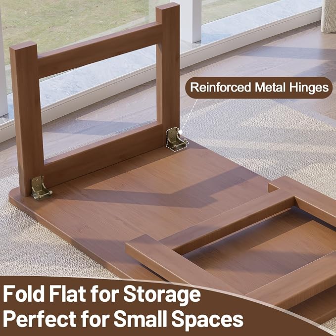 Japanese Floor Table, Bamboo Folding Coffee Table, Portable Solid Wood Japanese - Image 6
