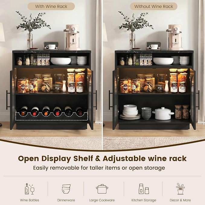 Sideboard Buffet Cabinet with Storage, Wine Bar Cabinet with Arched Glass Doors - Image 4
