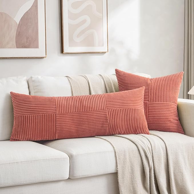 Fancy Homi Set of 2 Coral Boho Long Lumbar Body Decorative Throw Pillow Cover - Image 5