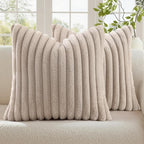 decorUhome Fall Faux Fur Throw Pillow Covers 16x16 Set of 2 Tan | Decorative by decorUhome