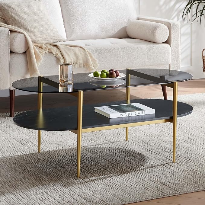 LumFurn Oval Glass Coffee Table, Mid-Century Modern Design, L41 x W21 x H17 inch - Image 3
