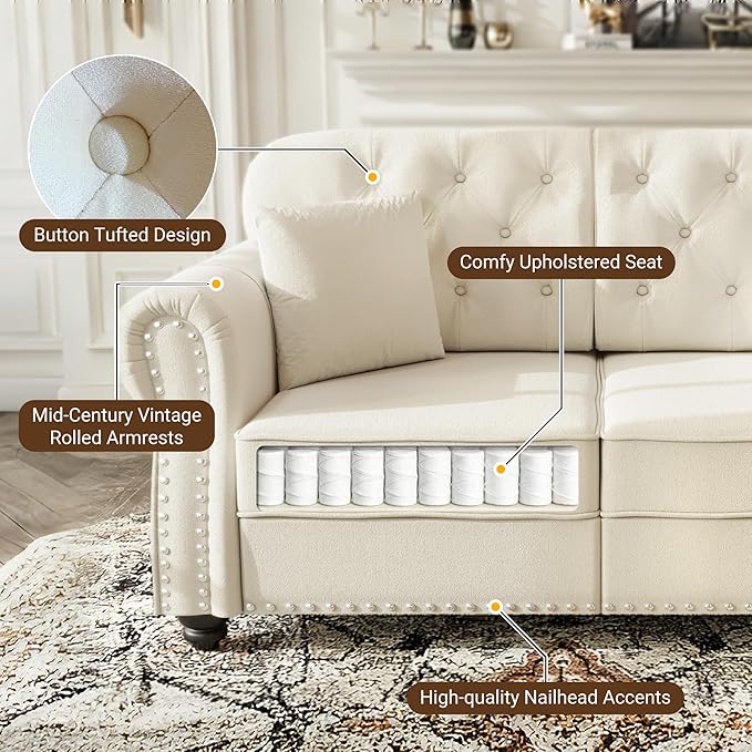 KEIKI 41" Velvet Chesterfield Sofa - Image 5