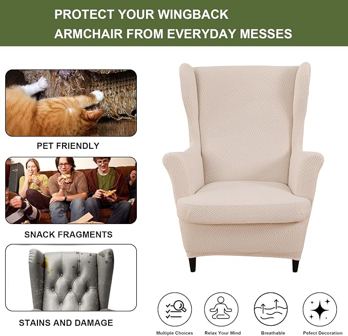 HAOYONG Jacquard Wingback Chair Cover Thickening Armchair Covers 2 Pieces - Image 4