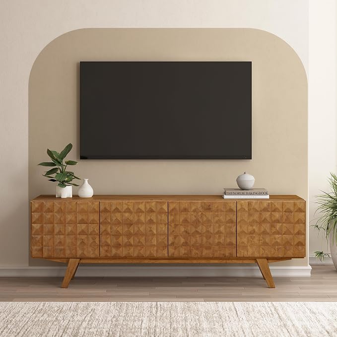 NTC Sapa Mid-Century Modern Solid Wood TV Stand 4-Door Media Console by NTC