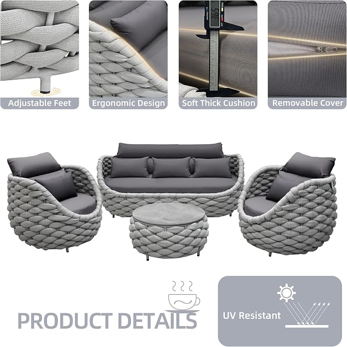 TWT Outdoor Patio Furniture Set 6 Pieces Aluminum Sectional Sofa, Metal Patio - Image 4