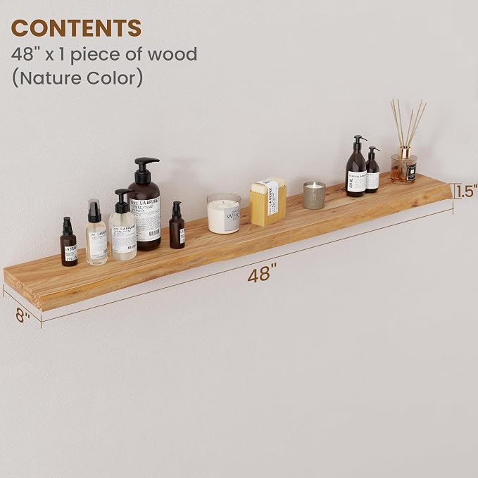 Floating Shelves for Wall Decor, Rustic Solid Elm Wood Live Edge Floating - Image 2
