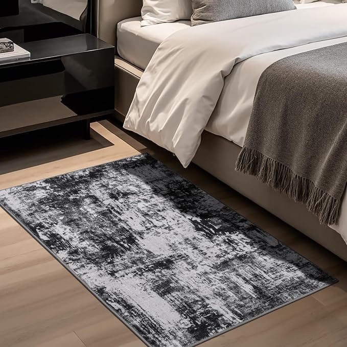 Rugflix 3x5 Entrance Rugs, Washable Black Grey Dark Entry Small Rug | Machine - Image 3