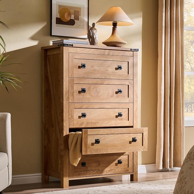 T4TREAM Farmhouse 5 Drawers Dresser Chests by T4TREAMFurniture