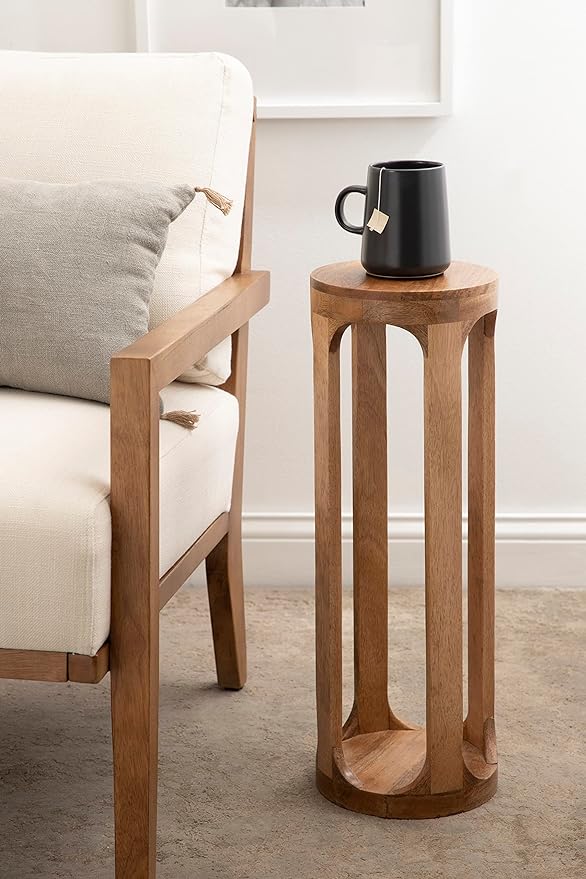Kate and Laurel Dahl Wooden Round Drink Table; 8 x 23; Natural Brown; - Image 2