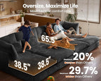 154" Oversized Corduroy Couch Modular Sectional Sofa, Washable Cloud Couch - Image 3