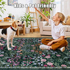 PLHXFR 3x10 Washable Runner Rug：Floral Indoor Kitchen Carpet Dark Green | - Image 6