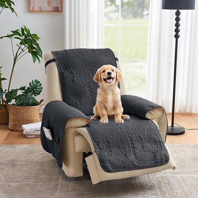 Black Recliner TV Chair Covers, Quilted Décor Water-Repellent Medium Lazy Boy by Pamhaven