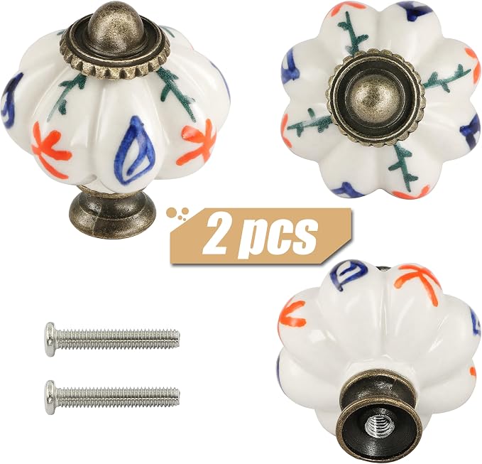 Ivory Pumpkin Knobs 2 Pack Ceramic Cabinet Knobs Vintage Drawer Pulls - Image 2