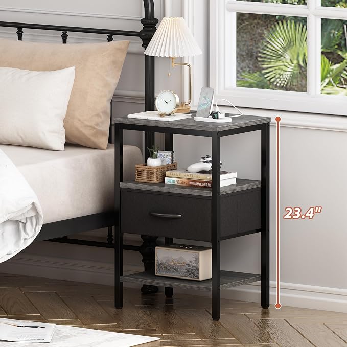 SUPERJARE Nightstand with Charging Station, Bed Side Table with Adjustable - Image 2