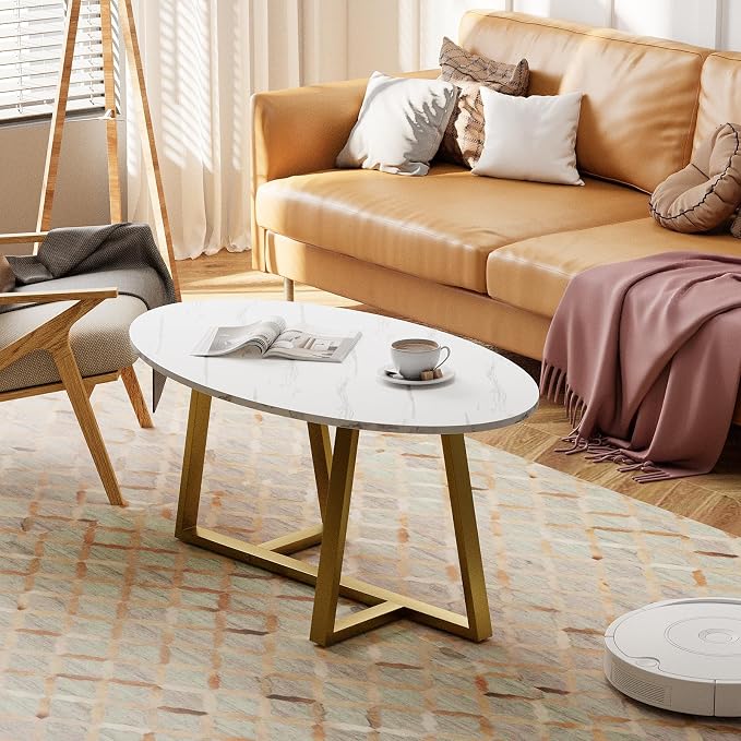 Wolawu Coffee Table White Faux Marble Coffee Table - Image 3
