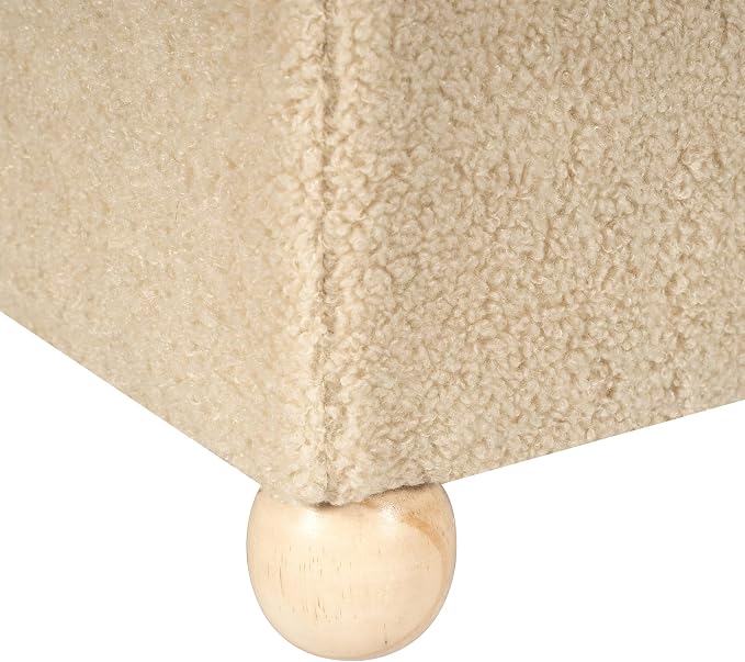 Adeco 17.3" Modern Oatmeal Teddy Velvet Storage Ottoman, Upholstered Cube Foot - Image 8