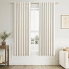100% Blackout Linen Curtains for Bedroom 66 Inches Long Natural Cream Black Out by Guken