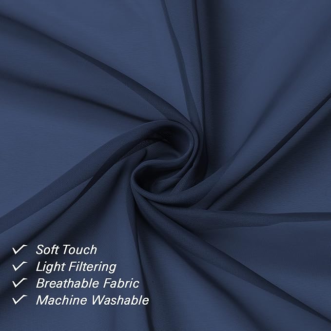 Navy Blue Sheer Curtains 72 Inches Long 2 Panels, Light Filtering Window - Image 7