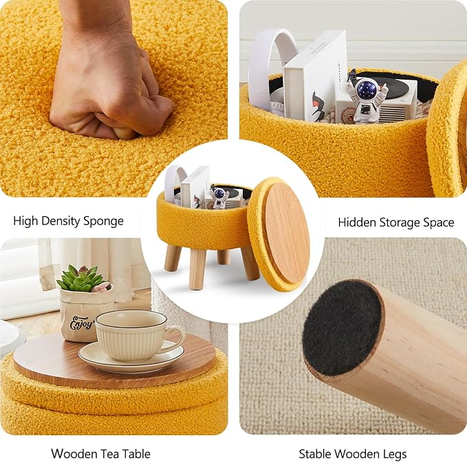 Wimarsbon Storage Ottoman, Modern Round Footrest - Image 4