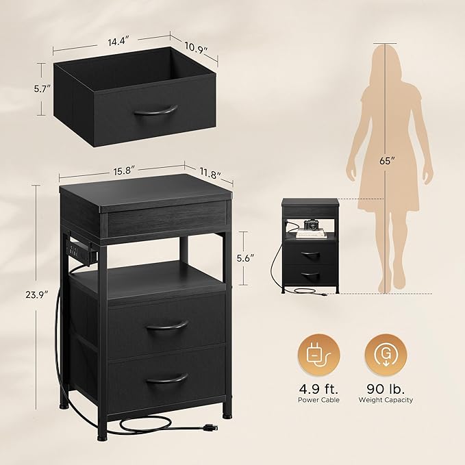 Lazzanto Nightstand Hidden Drawer Charging Table - Image 2