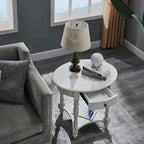 Solid Wood Oval End Table with Drawer and Storage Shelf, Antique White - Image 5