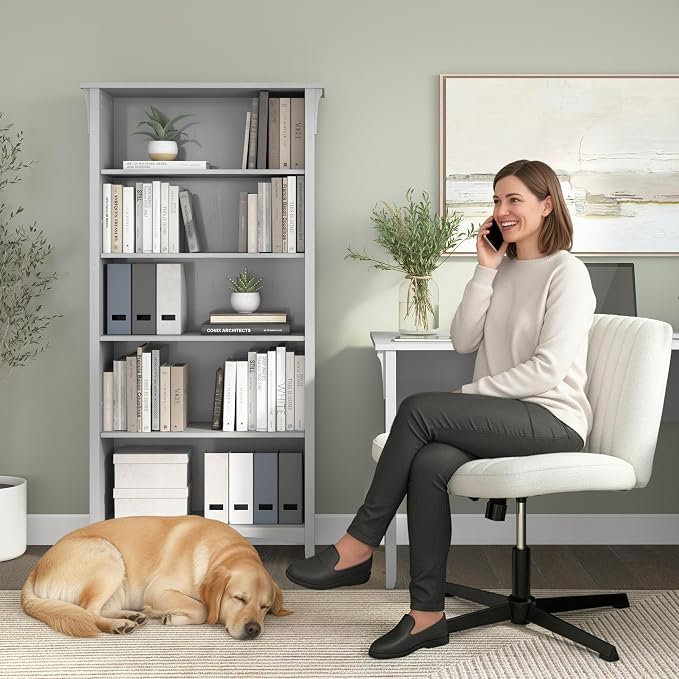 Bush Home Salinas 5 Shelf Bookcase in Cape Cod Gray, Tall Bookshelf, Large Book - Image 4