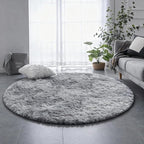 Amdrebio Tie-Dyed Light Grey Fluffy Area Round Rug 5Ft - Image 6