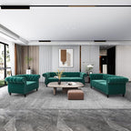 3 Piece Living Room Set, Velvet Chesterfield Sofa Loveseat Couch Chair - Image 3