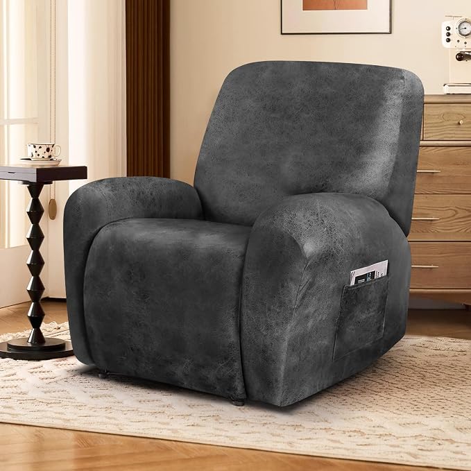 ANARACHON Leather Look Recliner Chair Covers, 4-Pieces Stretch Recliner Cover - Image 9