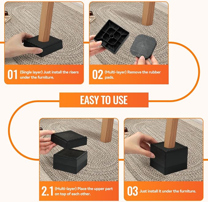 Furniture Risers, 4 Pack Bed Risers - Image 7