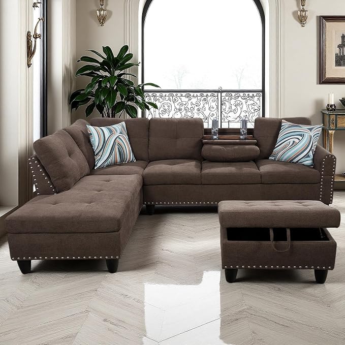 97.5" L Shaped Couch Set Linen, Modular Sectional Couches by Topcomfy